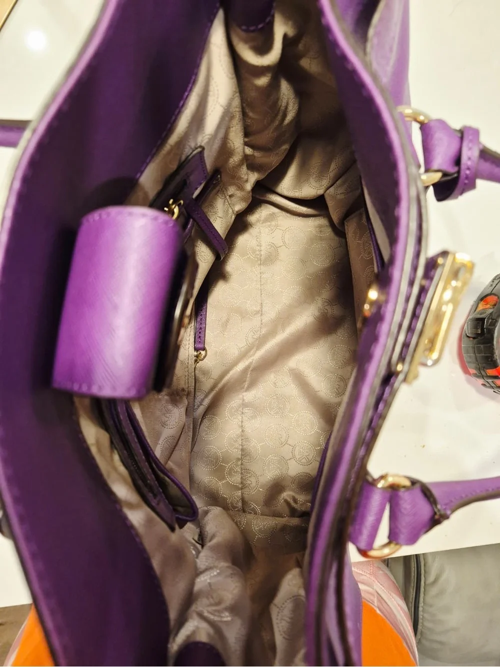 Michael Kors Purple Leather Satchel with Gold Hardware